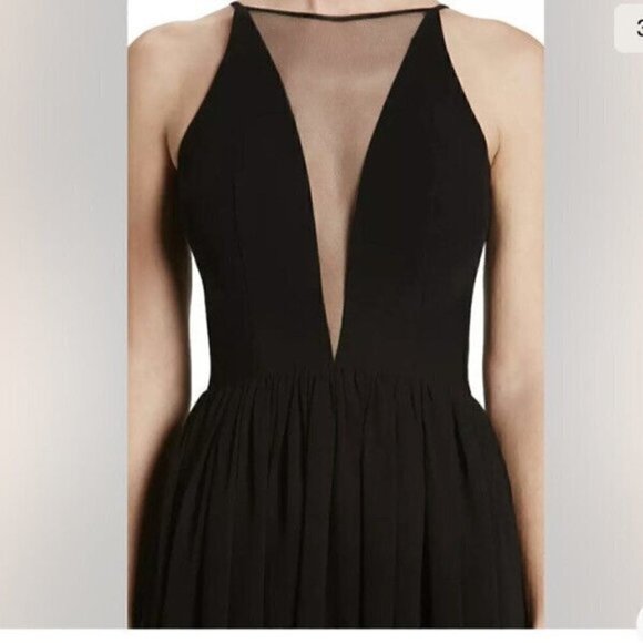 DRESS THE POPULATION 'PATRICIA' ILLUSIONS CHIFFON ROMANTIC BLACK MAXI DRESS sz S - Picture 8 of 16